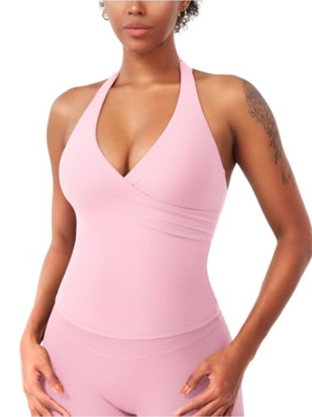 Women's Halter Tank Top with Built-in Bra, Nylon and Spandex, Backless Yoga Top